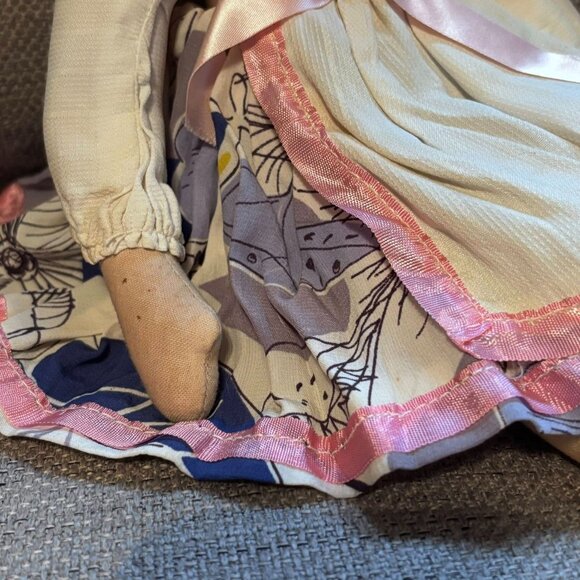 Vintage Polish Sawdust  Folk Art Cloth Doll 14” Cloth Composition Mask Face - Picture 8 of 13